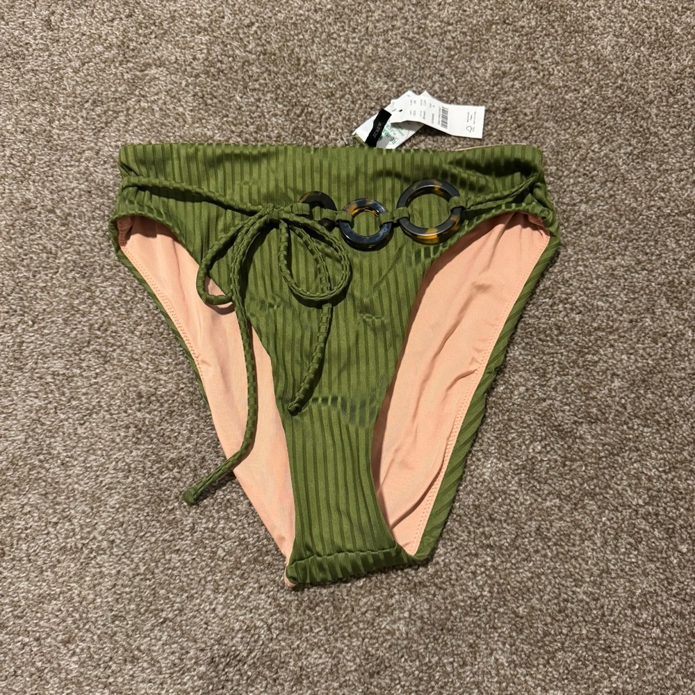 NWT J Crew Size Small Wide-Rib High-Rise Bikini Bottom in Canteen Green